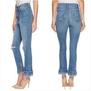 SHOW ME YOUR MUMU | Brooklyn High Rise Jeans with Fringe Hem Harbor Wash | 28